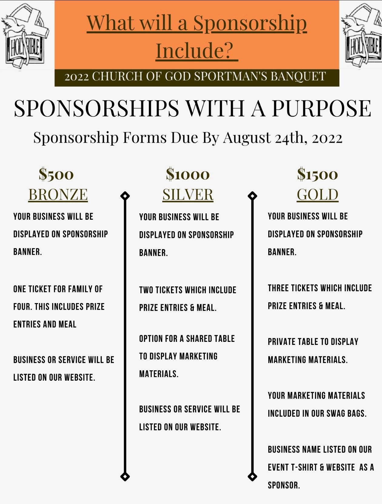 $500 Bronze Sponsorship Package - Please print your receipt and bring to event